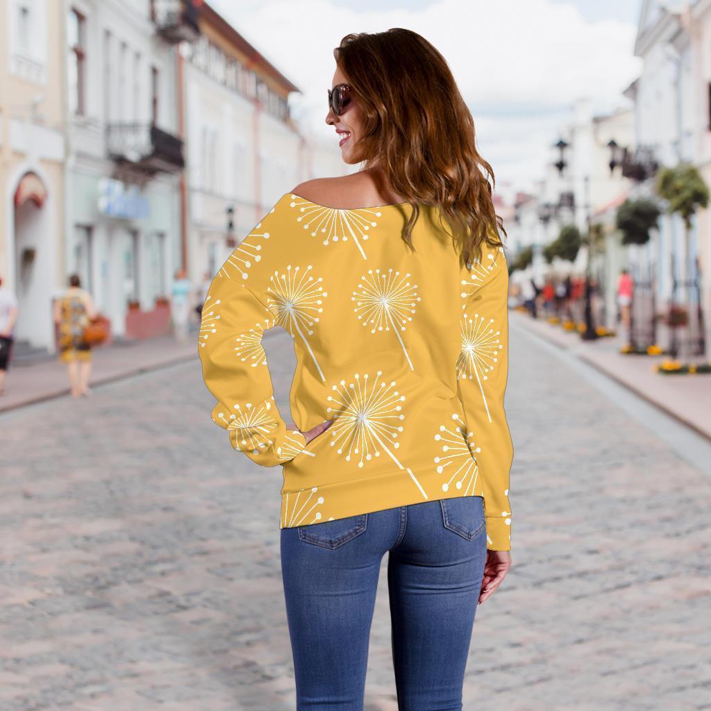 Dandelion Yellow Pattern Print Women Off Shoulder Sweatshirt-grizzshop