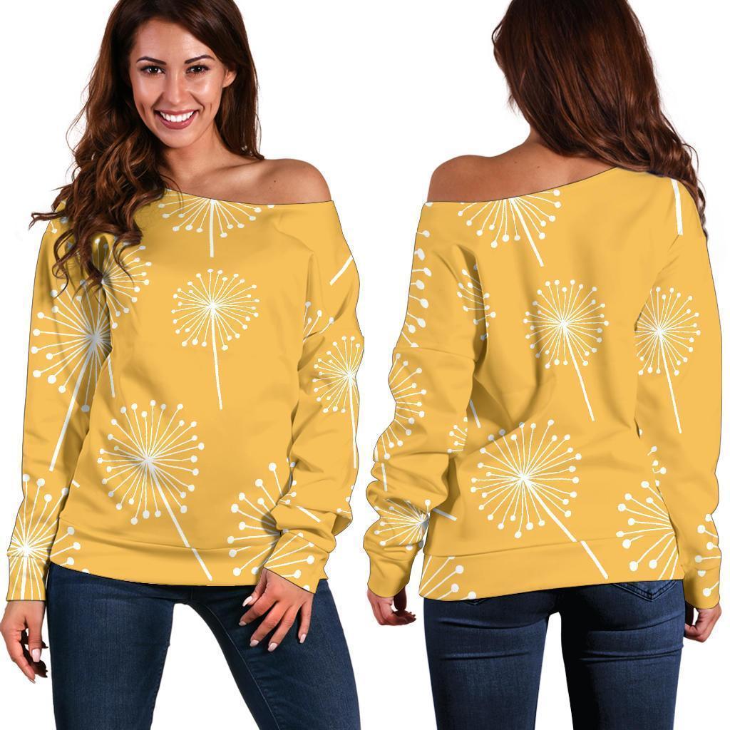 Dandelion Yellow Pattern Print Women Off Shoulder Sweatshirt-grizzshop