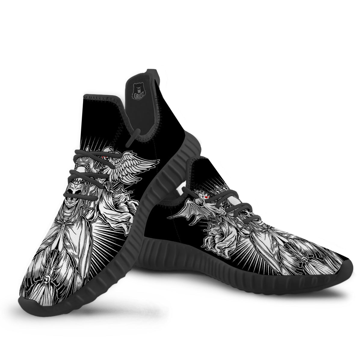 Dark Angel Of Death Print Black Walking Shoes-grizzshop