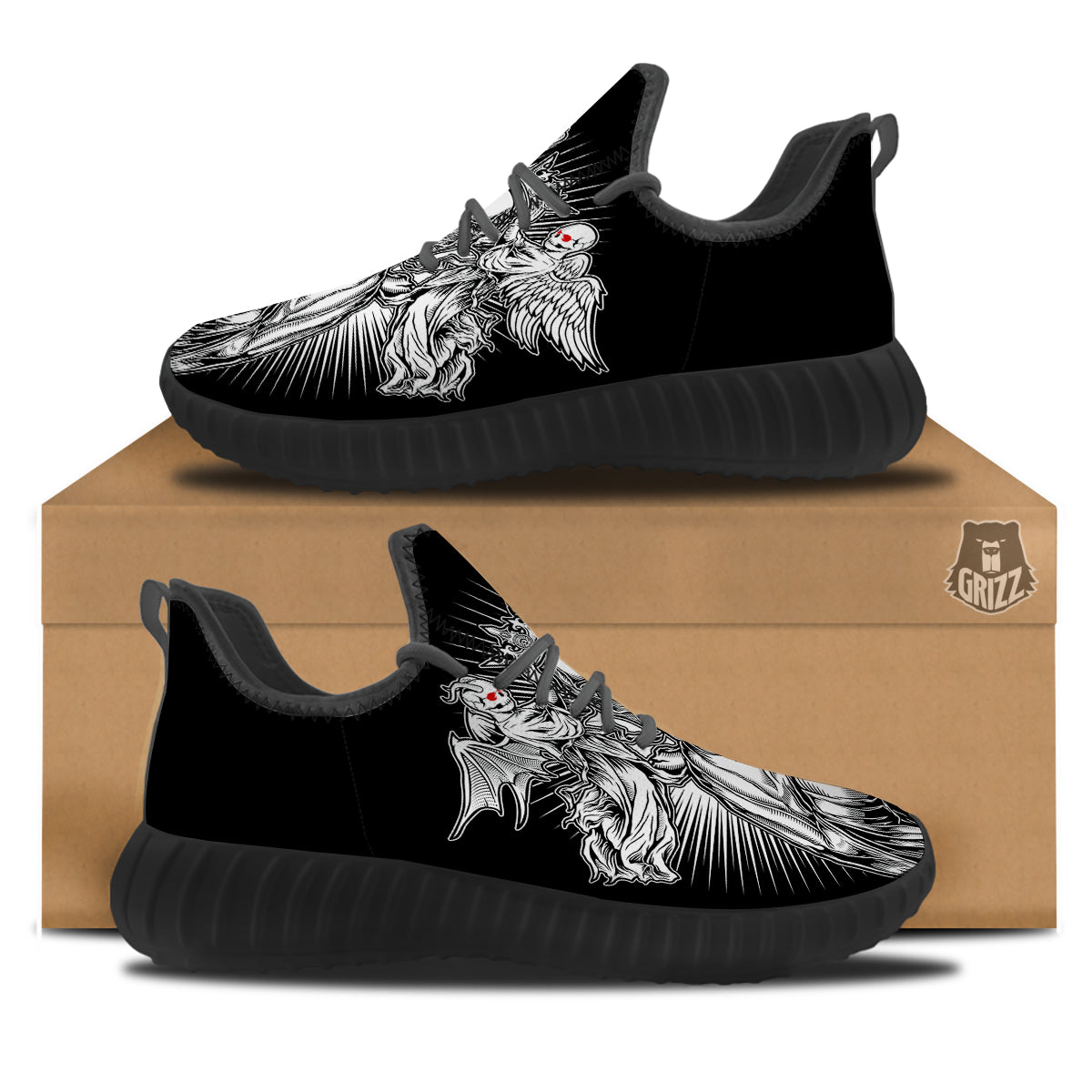 Dark Angel Of Death Print Black Walking Shoes-grizzshop