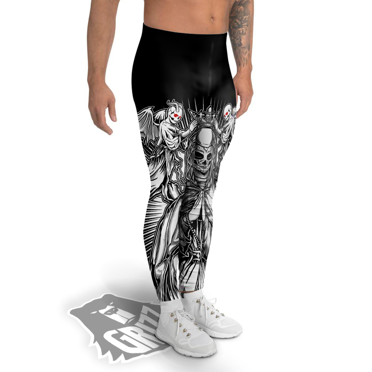 Dark Angel Of Death Print Men's Leggings-grizzshop