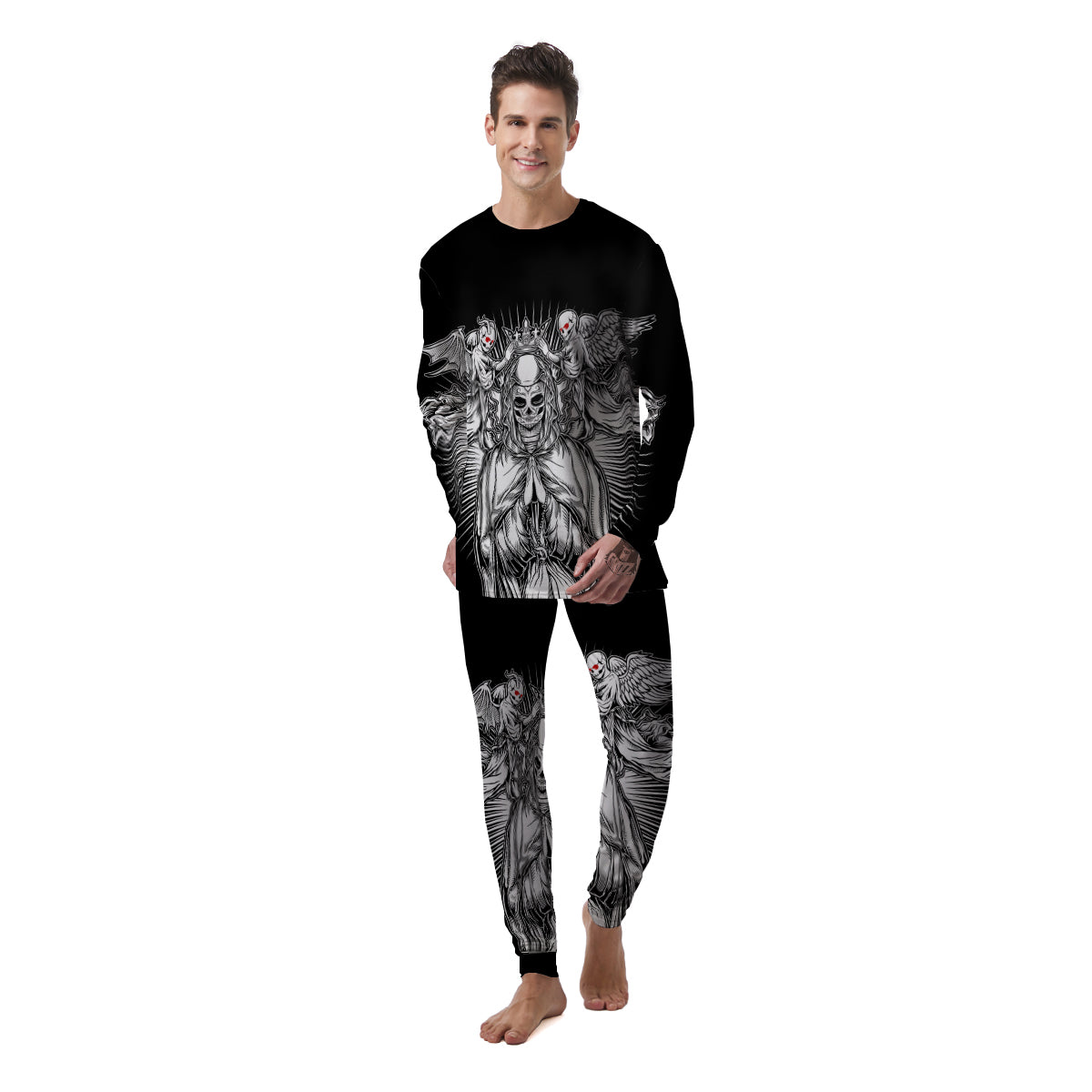 Dark Angel Of Death Print Men's Pajamas-grizzshop