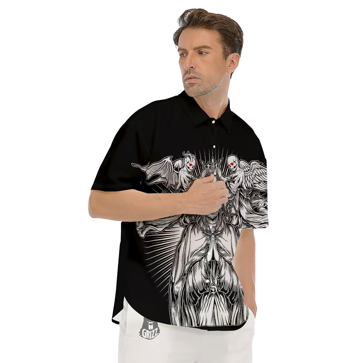 Dark Angel Of Death Print Men's Short Sleeve Shirts-grizzshop