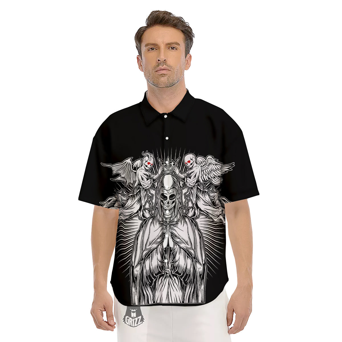 Dark Angel Of Death Print Men's Short Sleeve Shirts-grizzshop