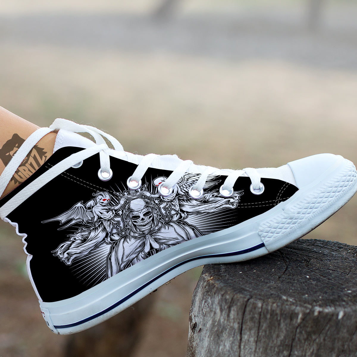 Dark Angel Of Death Print White High Top Shoes-grizzshop