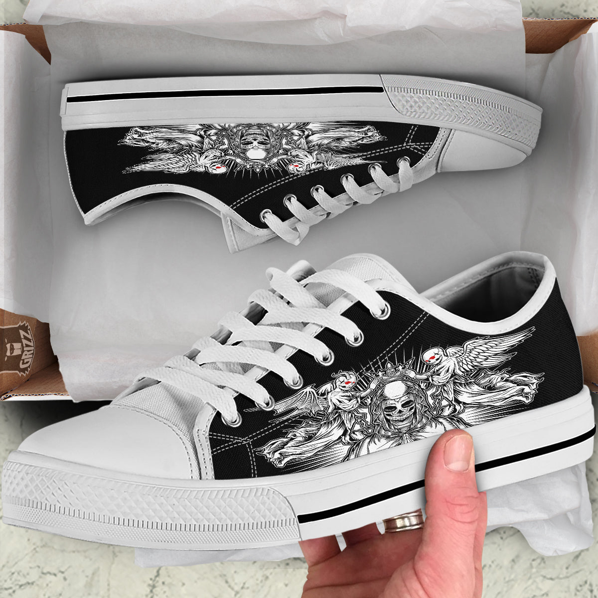 Dark Angel Of Death Print White Low Top Shoes-grizzshop
