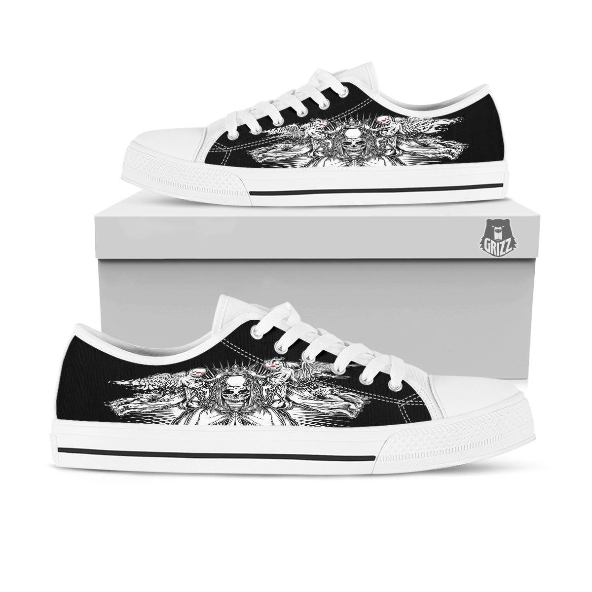 Dark Angel Of Death Print White Low Top Shoes-grizzshop