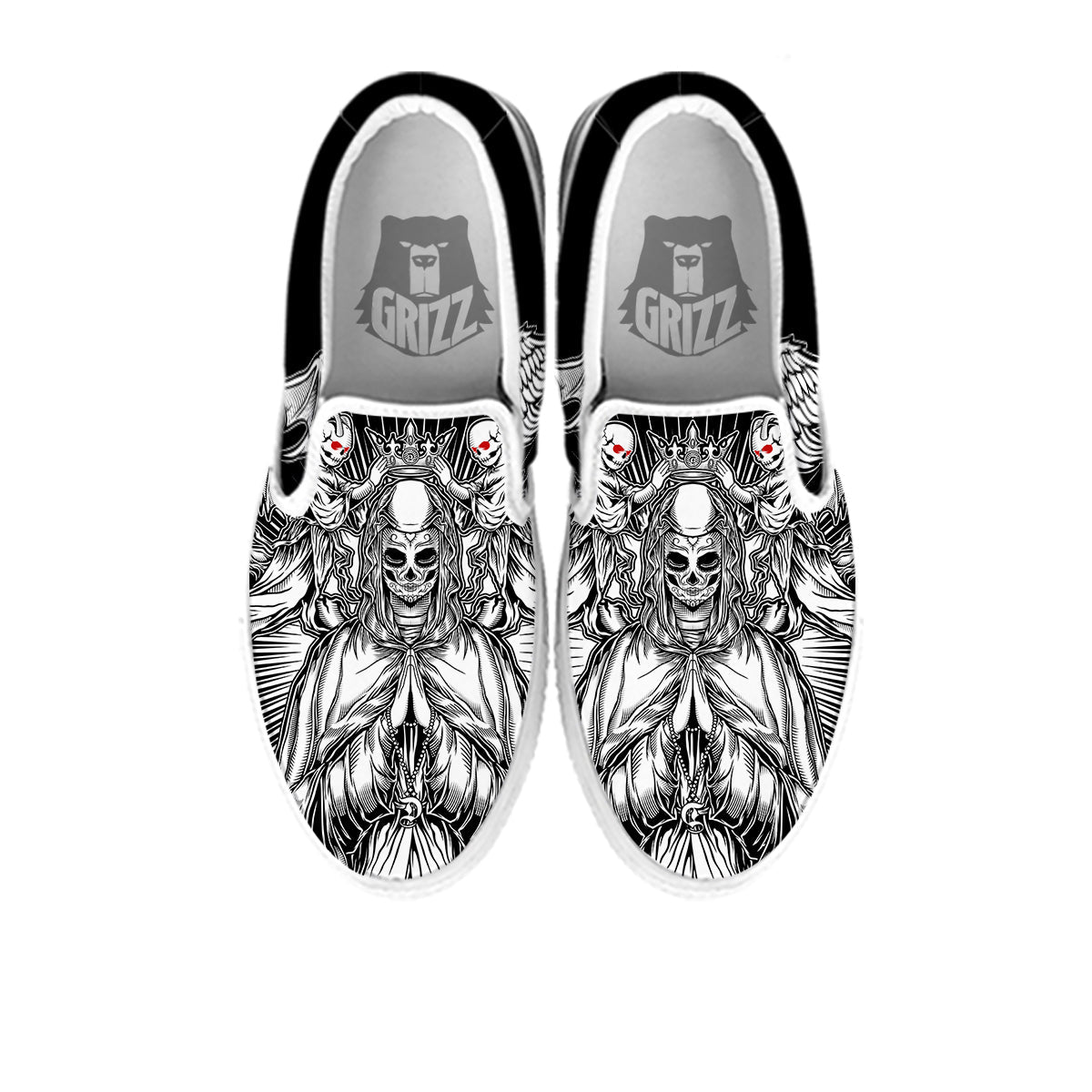 Dark Angel Of Death Print White Slip On Shoes-grizzshop