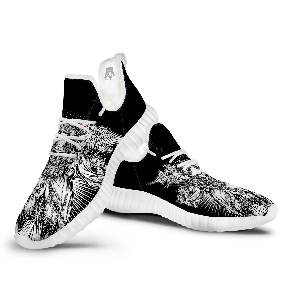 Dark Angel Of Death Print White Walking Shoes-grizzshop