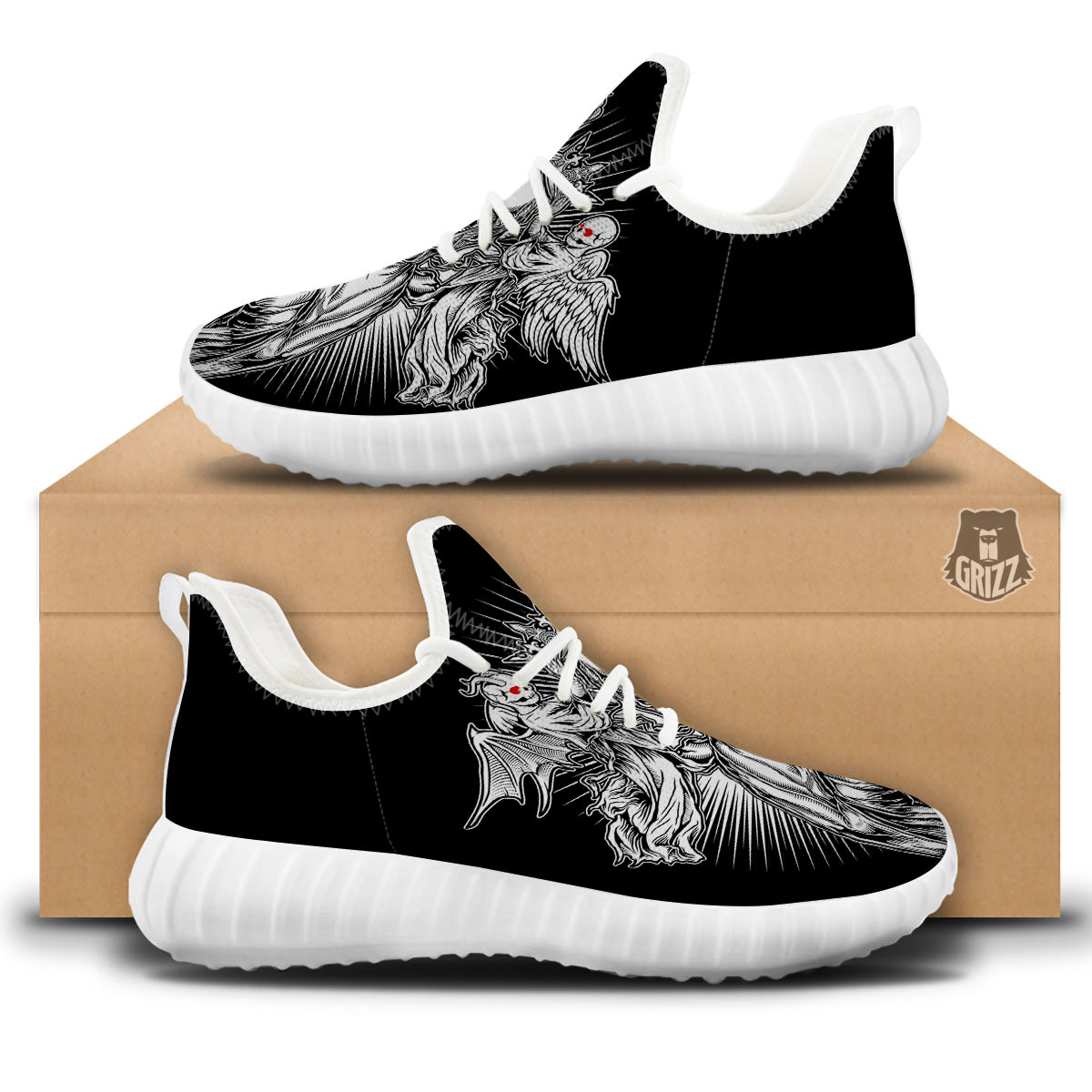 Dark Angel Of Death Print White Walking Shoes-grizzshop