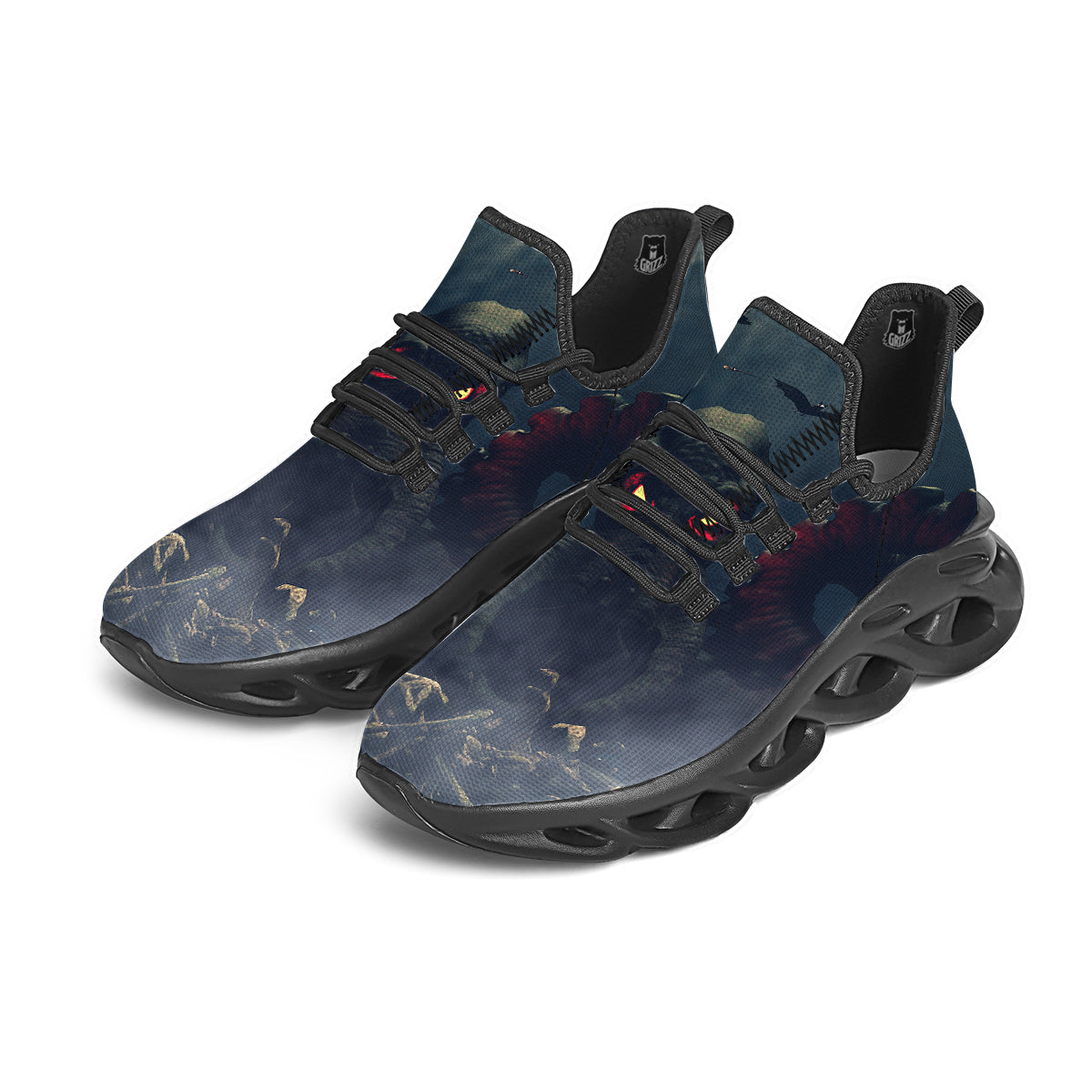 Dark Cthulhu Octopus And Bones Print Black Running Shoes-grizzshop