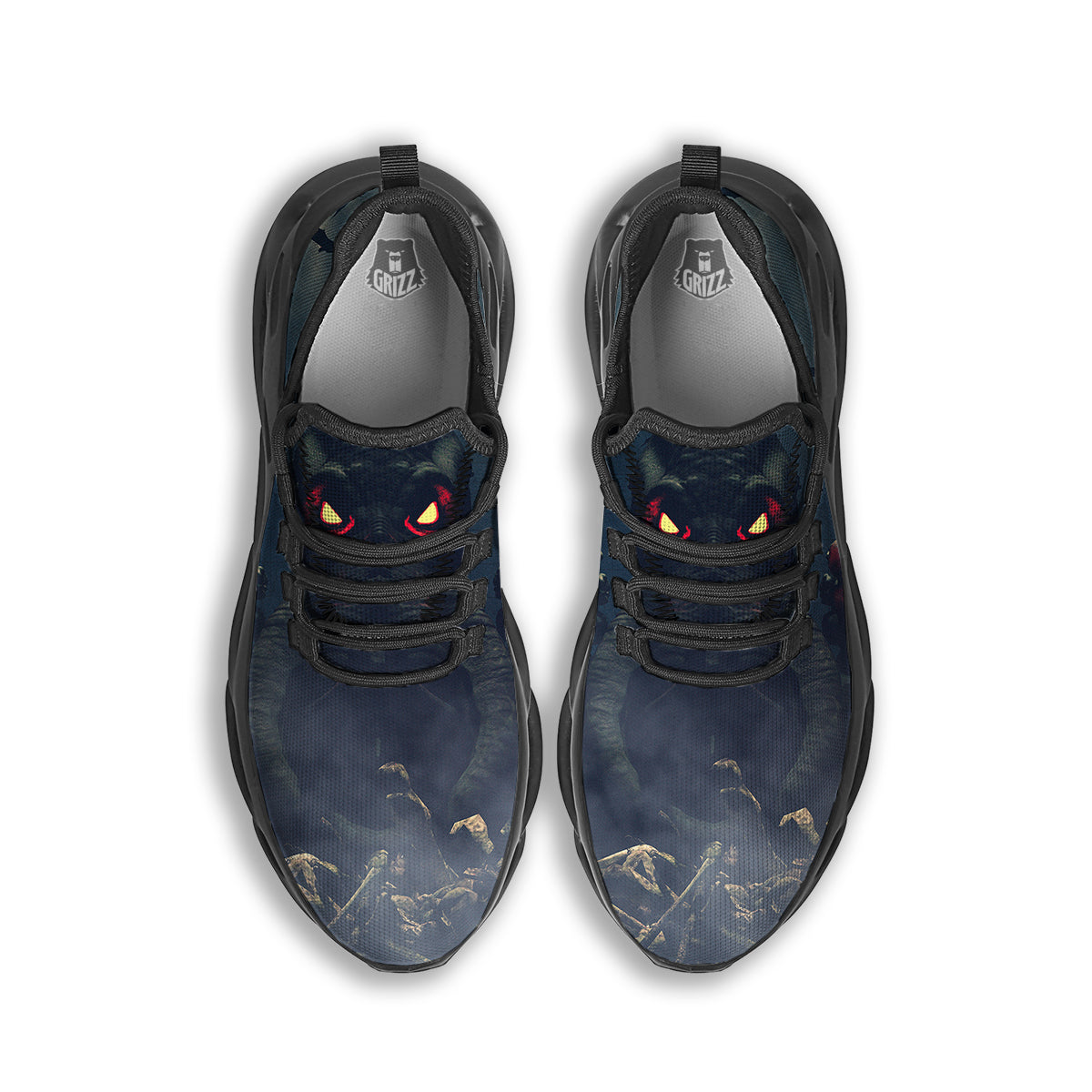 Dark Cthulhu Octopus And Bones Print Black Running Shoes-grizzshop