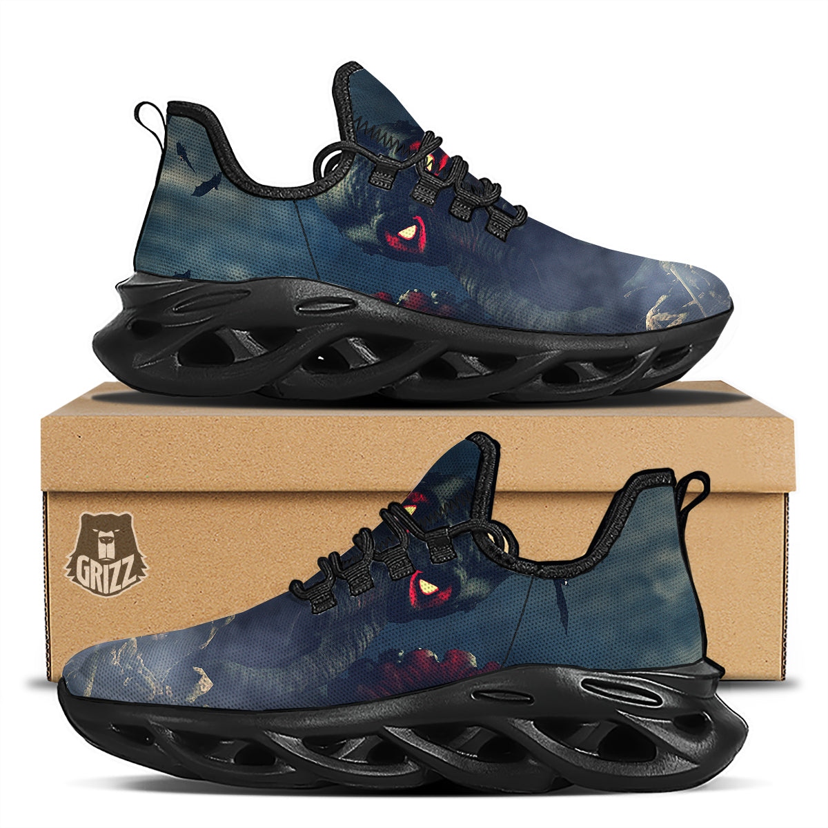 Dark Cthulhu Octopus And Bones Print Black Running Shoes-grizzshop