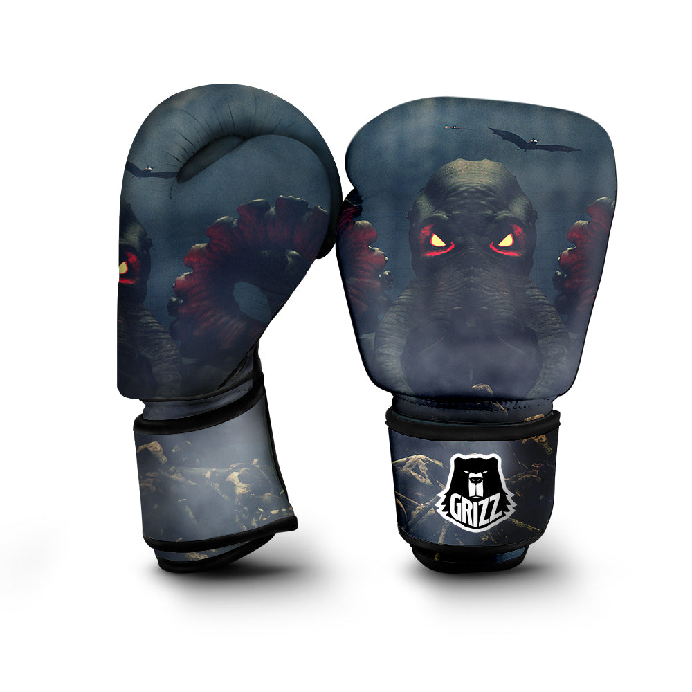 Dark Cthulhu Octopus And Bones Print Boxing Gloves-grizzshop