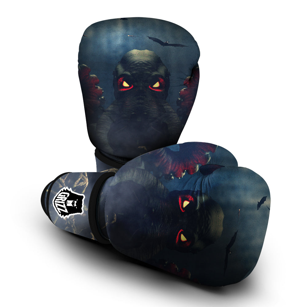 Dark Cthulhu Octopus And Bones Print Boxing Gloves-grizzshop