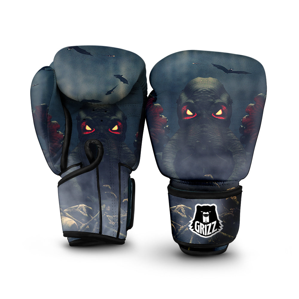 Dark Cthulhu Octopus And Bones Print Boxing Gloves-grizzshop