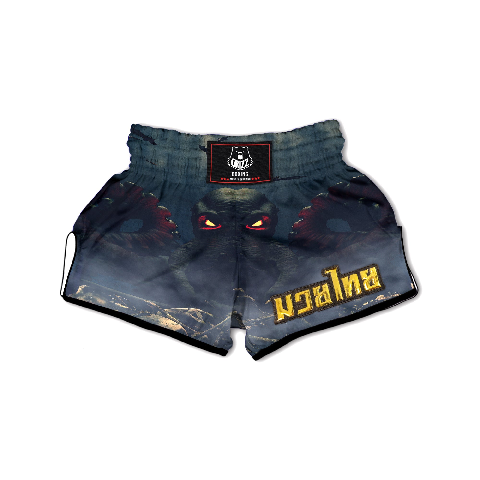 Dark Cthulhu Octopus And Bones Print Muay Thai Boxing Shorts-grizzshop