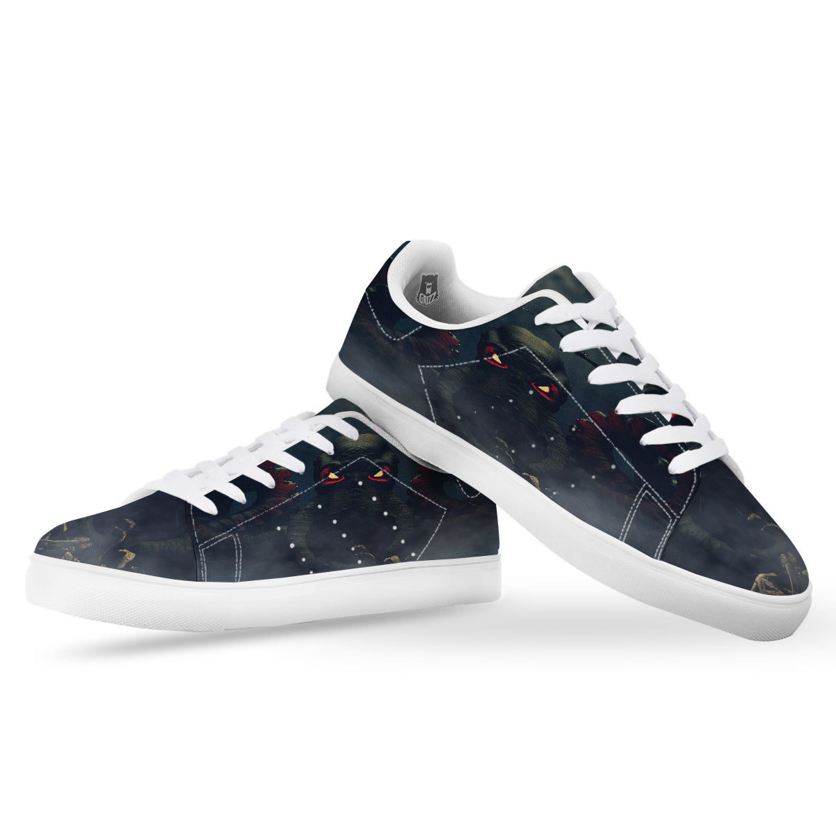 Dark Cthulhu Octopus And Bones Print White Low Top Sneakers-grizzshop