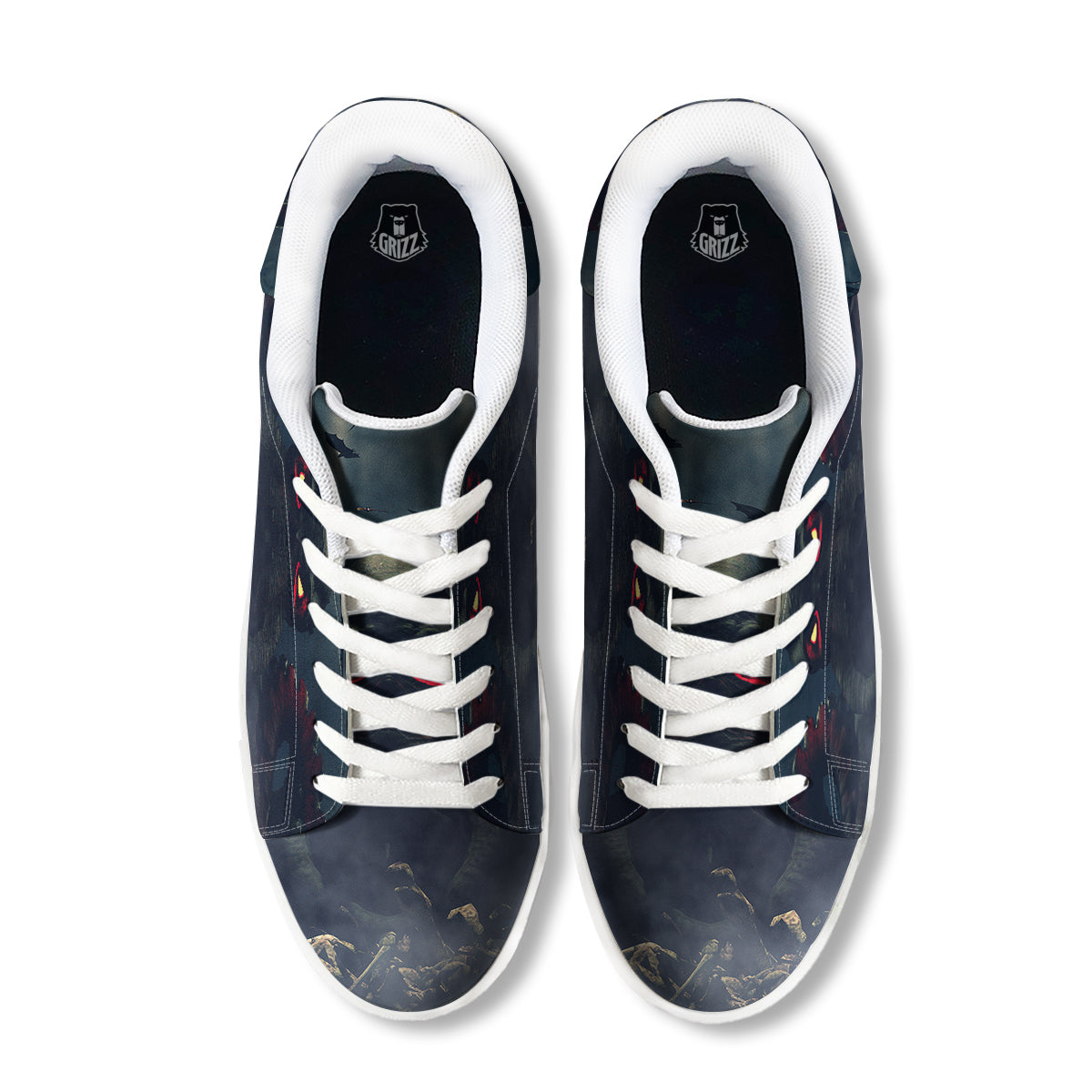 Dark Cthulhu Octopus And Bones Print White Low Top Sneakers-grizzshop