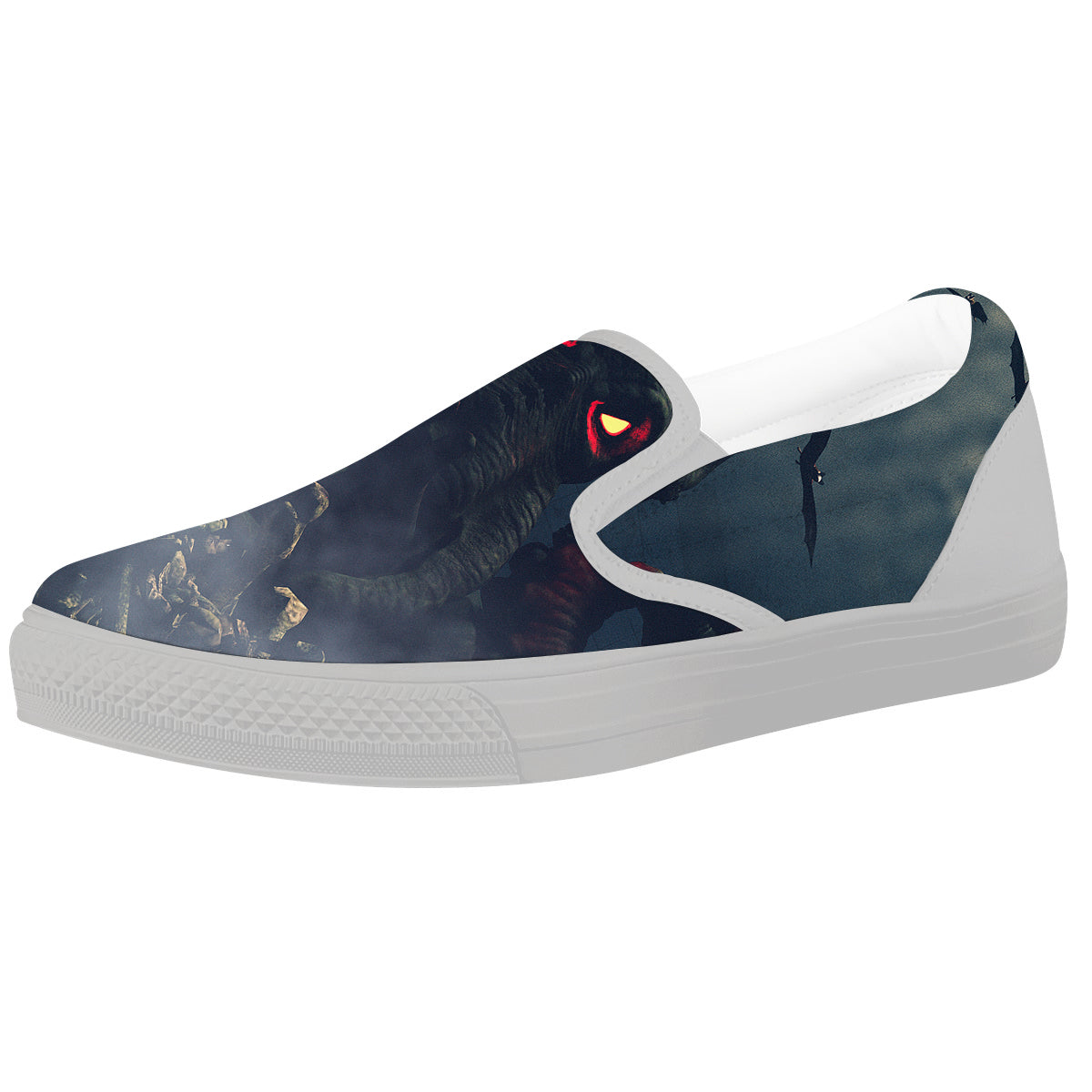 Dark Cthulhu Octopus And Bones Print White Slip On Shoes-grizzshop