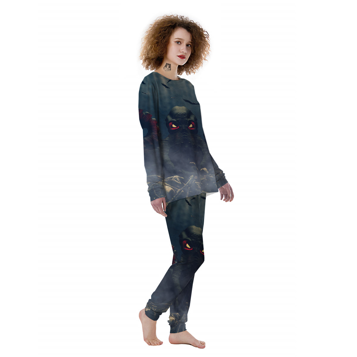 Dark Cthulhu Octopus And Bones Print Women's Pajamas-grizzshop