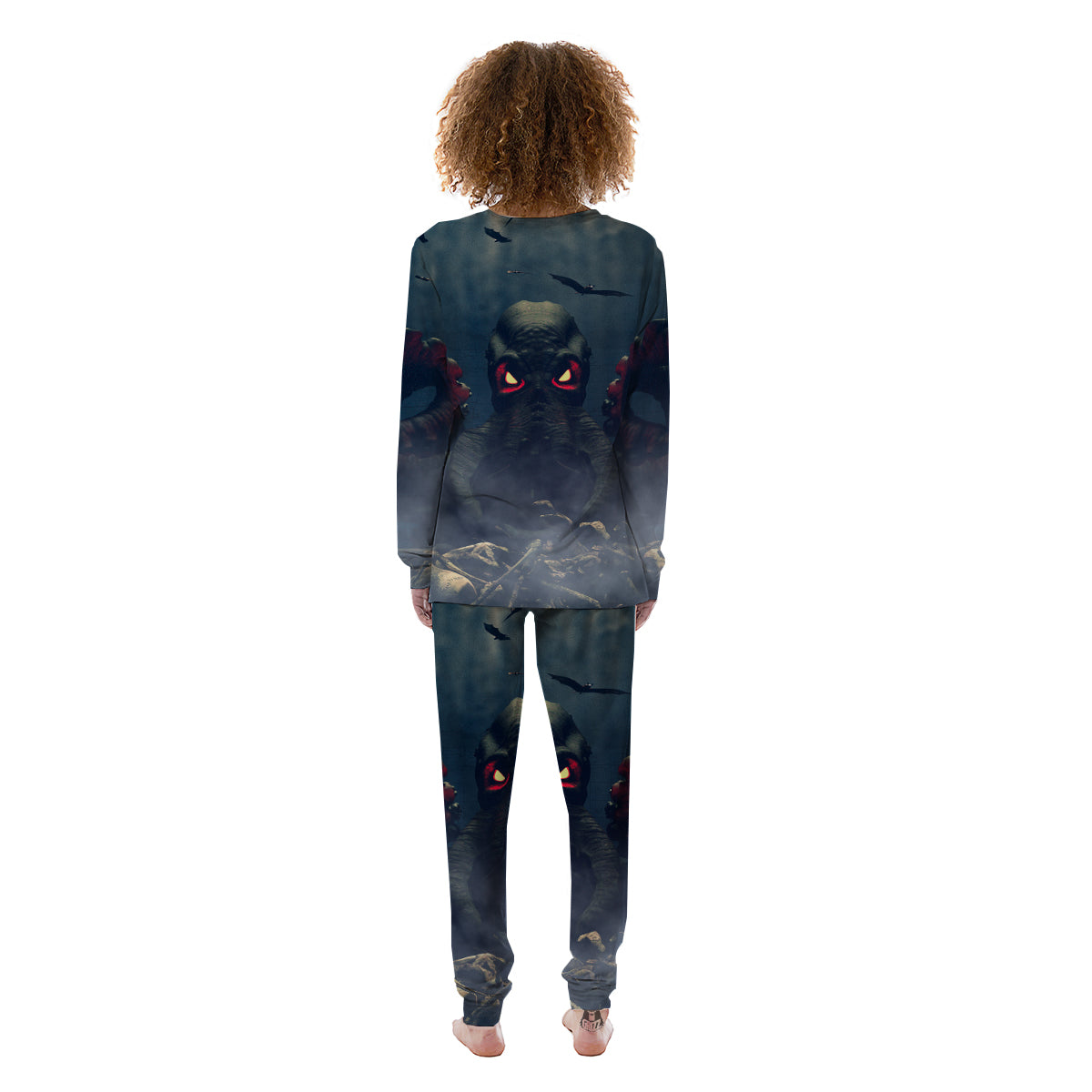 Dark Cthulhu Octopus And Bones Print Women's Pajamas-grizzshop