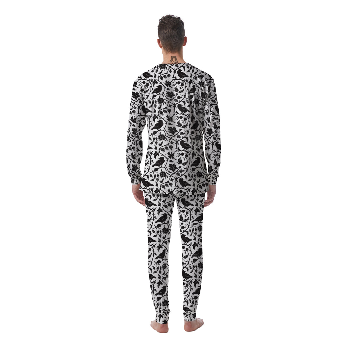 Dark Floral And Crow Print Pattern Men's Pajamas-grizzshop