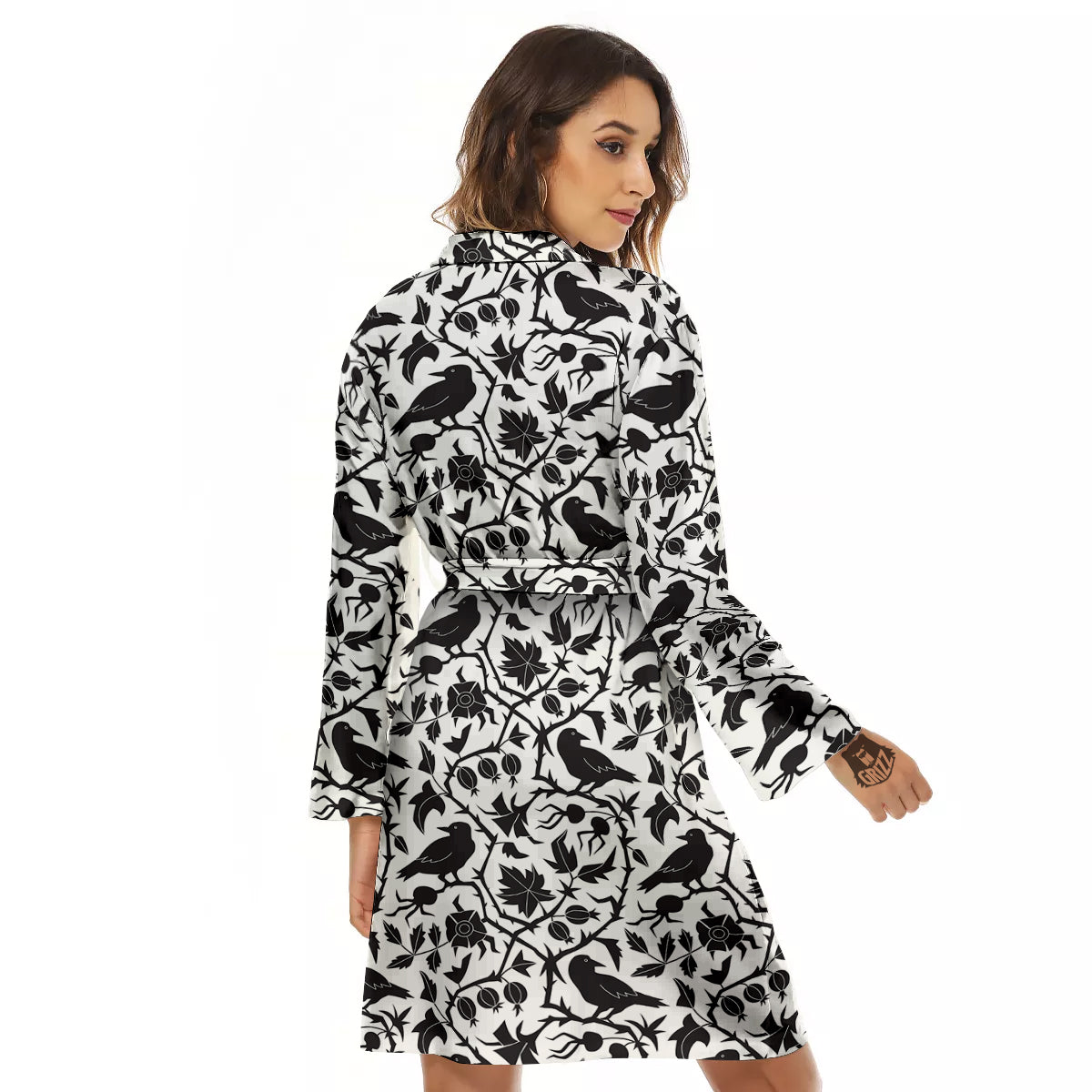 Dark Floral And Crow Print Pattern Women's Robe-grizzshop