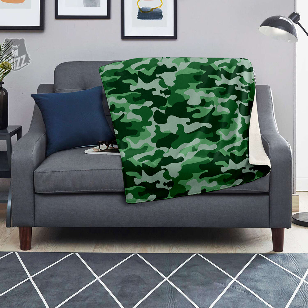 Dark Green Camo And Camouflage Print Blanket-grizzshop