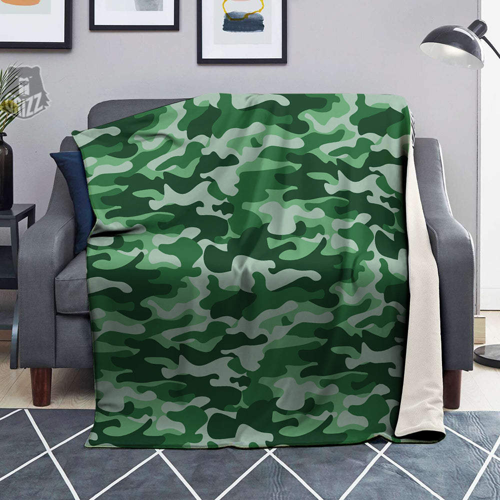 Dark Green Camo And Camouflage Print Blanket-grizzshop