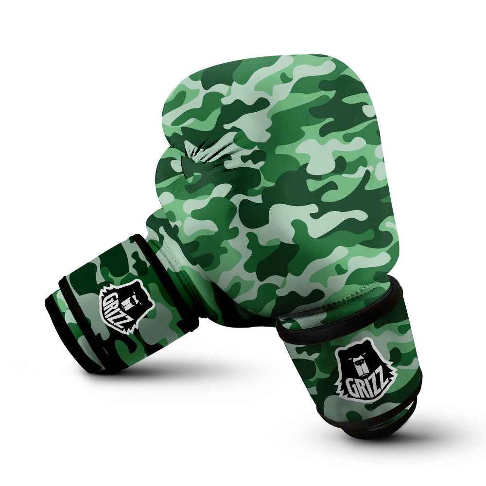 Dark Green Camo And Camouflage Print Boxing Gloves-grizzshop
