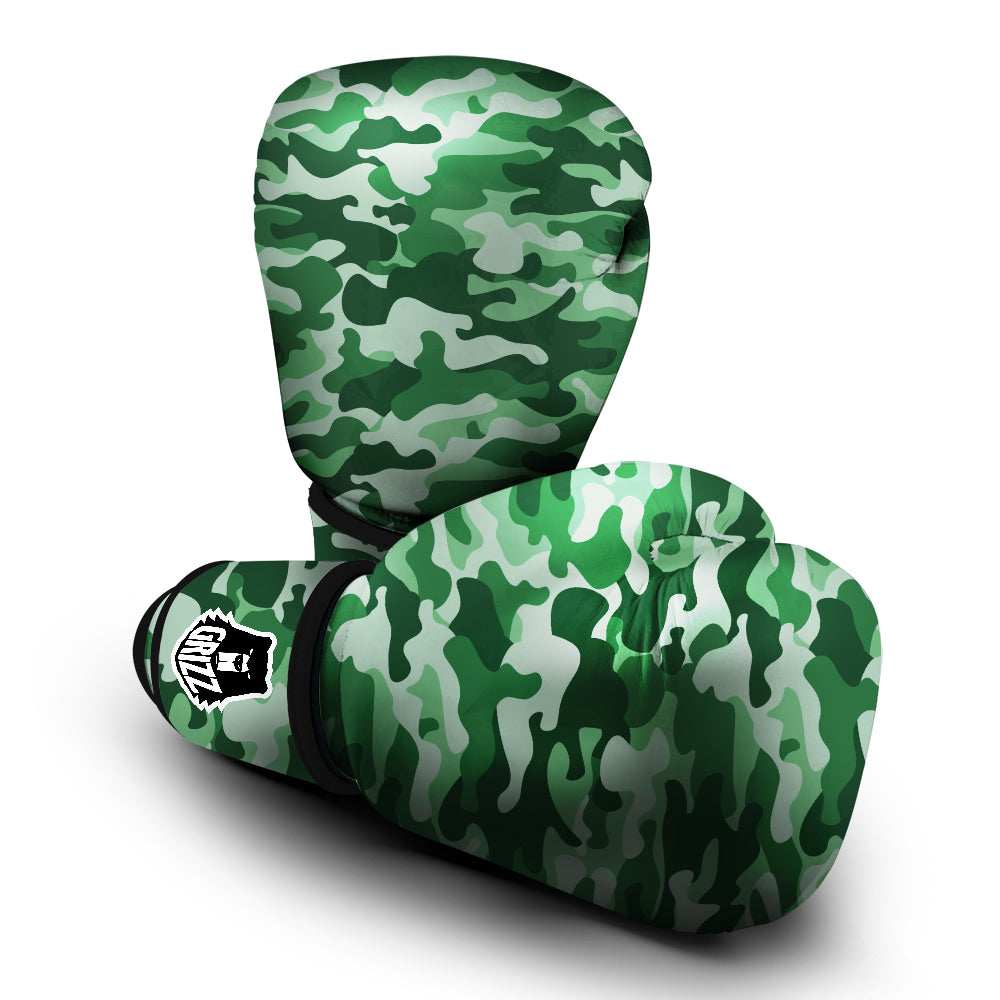Dark Green Camo And Camouflage Print Boxing Gloves-grizzshop