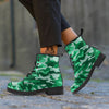 Dark Green Camo And Camouflage Print Leather Boots-grizzshop
