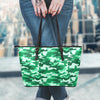 Dark Green Camo And Camouflage Print Leather Tote Bag-grizzshop