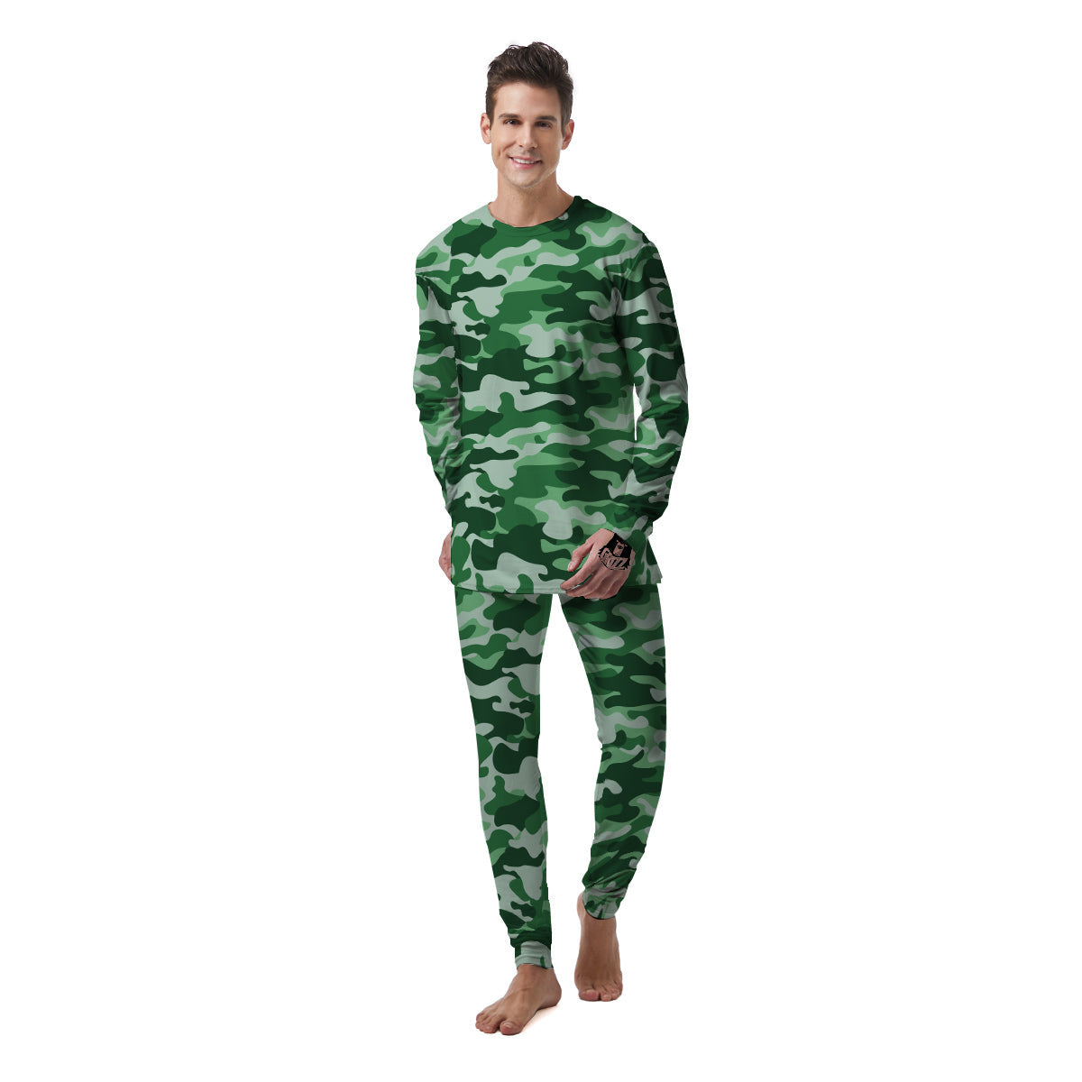 Dark Green Camo And Camouflage Print Men's Pajamas-grizzshop