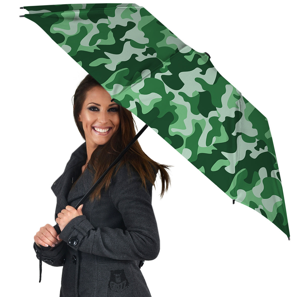 Dark Green Camo And Camouflage Print Umbrella-grizzshop