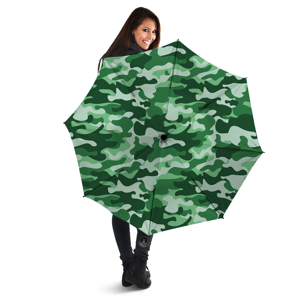 Dark Green Camo And Camouflage Print Umbrella-grizzshop