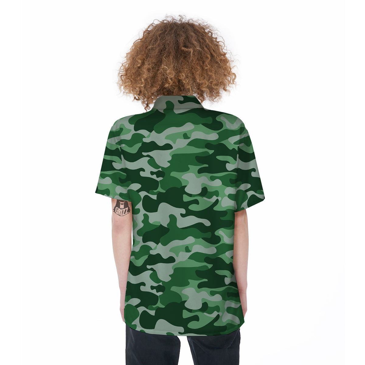 Dark Green Camo And Camouflage Print Women's Short Sleeve Shirts-grizzshop