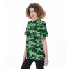 Dark Green Camo And Camouflage Print Women's Short Sleeve Shirts-grizzshop