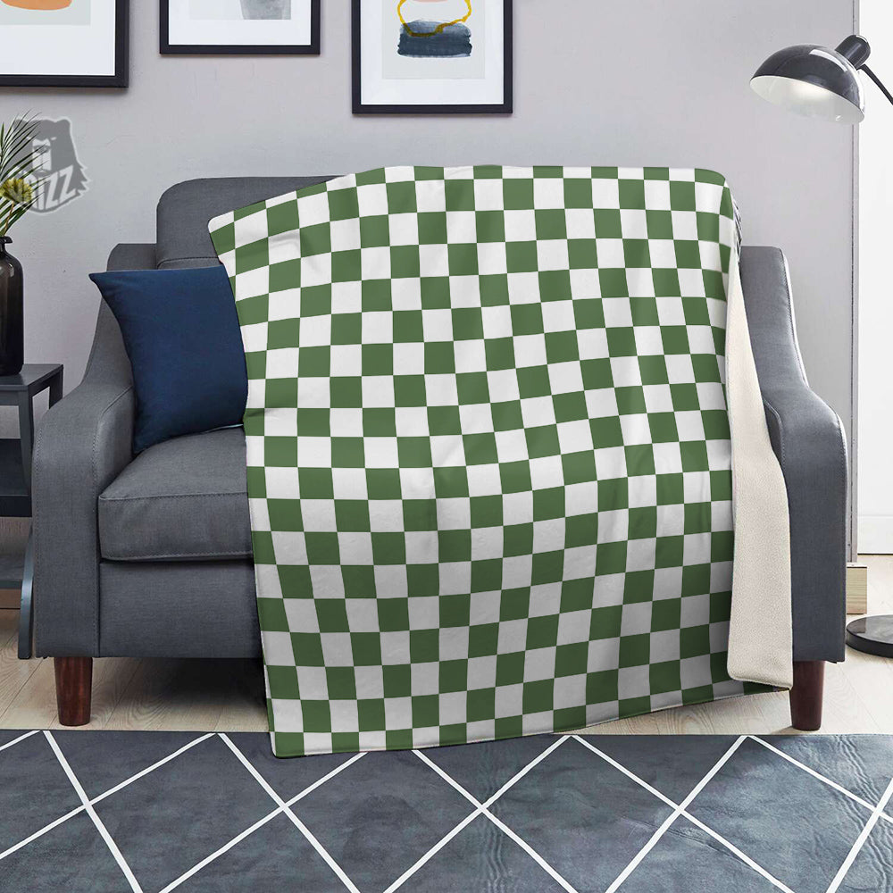 Dark Green Checkered Flag Print Blanket-grizzshop