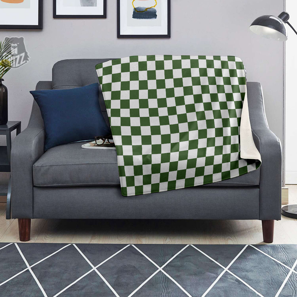 Dark Green Checkered Flag Print Blanket-grizzshop