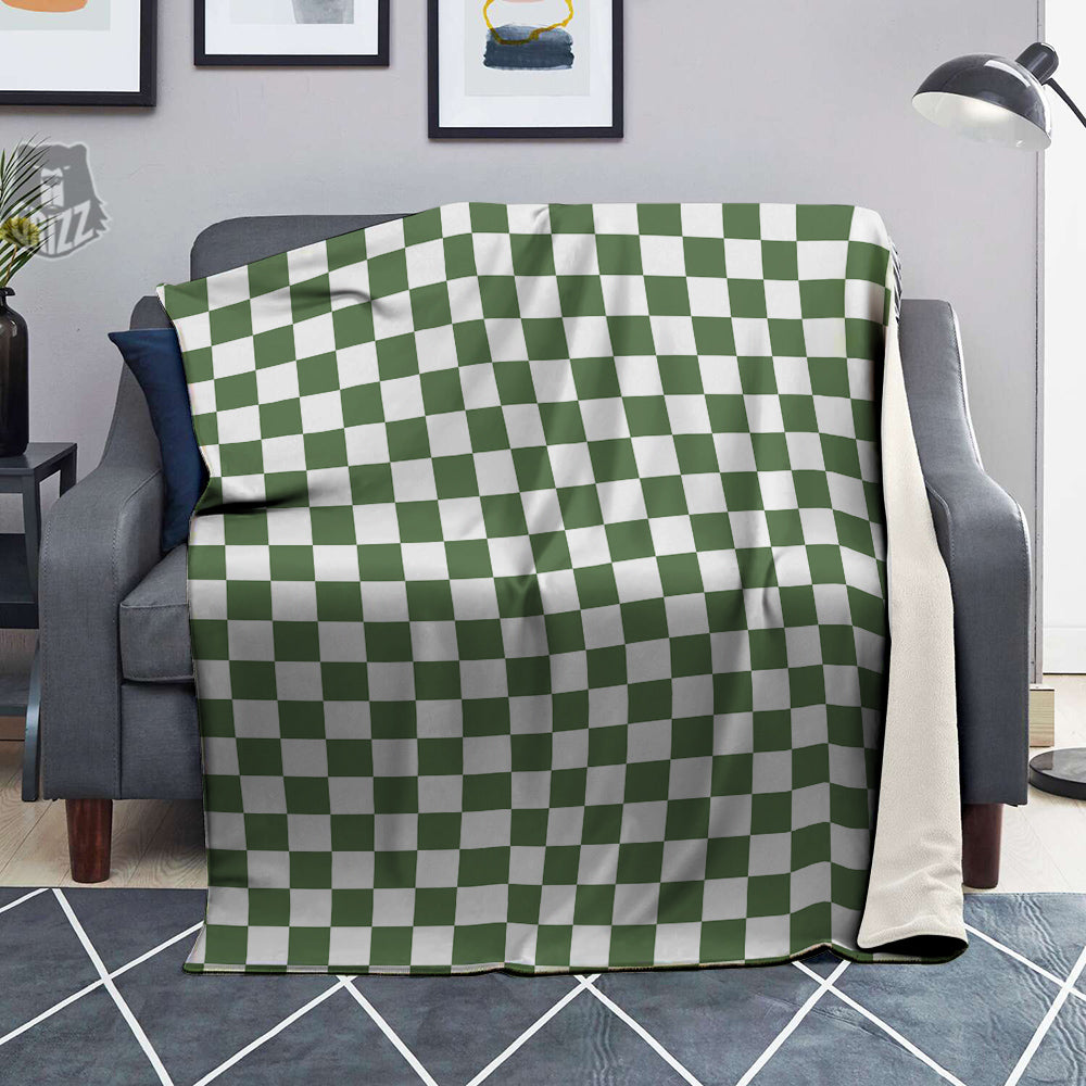 Dark Green Checkered Flag Print Blanket-grizzshop