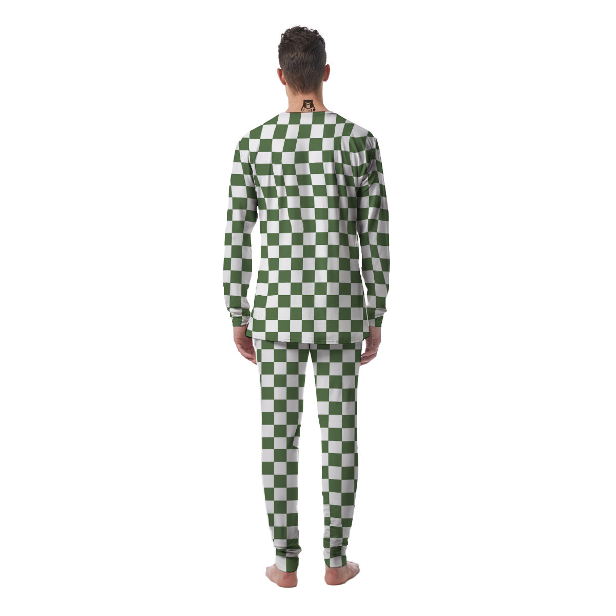 Dark Green Checkered Flag Print Men's Pajamas-grizzshop