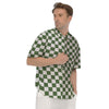 Dark Green Checkered Flag Print Men's Short Sleeve Shirts-grizzshop