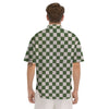 Dark Green Checkered Flag Print Men's Short Sleeve Shirts-grizzshop