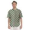 Dark Green Checkered Flag Print Men's Short Sleeve Shirts-grizzshop