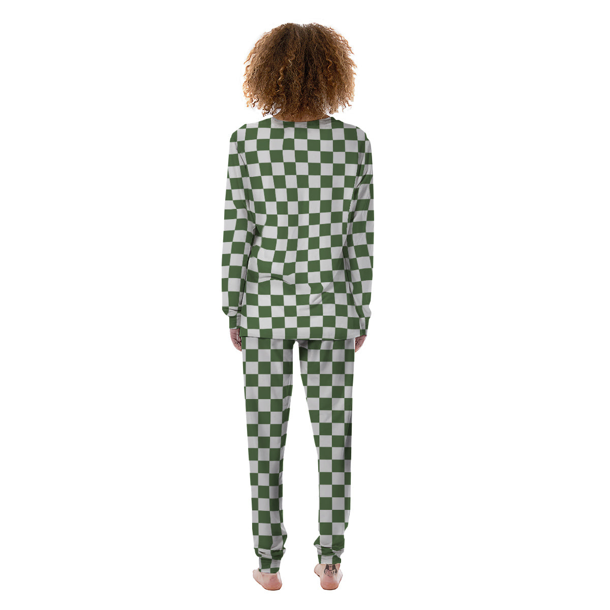 Dark Green Checkered Flag Print Women's Pajamas-grizzshop