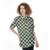 Dark Green Checkered Flag Print Women's Short Sleeve Shirts-grizzshop