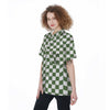 Dark Green Checkered Flag Print Women's Short Sleeve Shirts-grizzshop