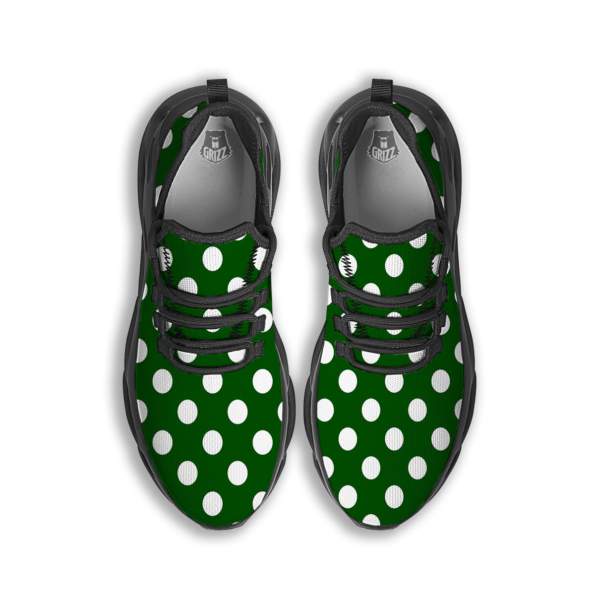 Dark Green Color And Polka Dot Print Pattern Black Running Shoes-grizzshop